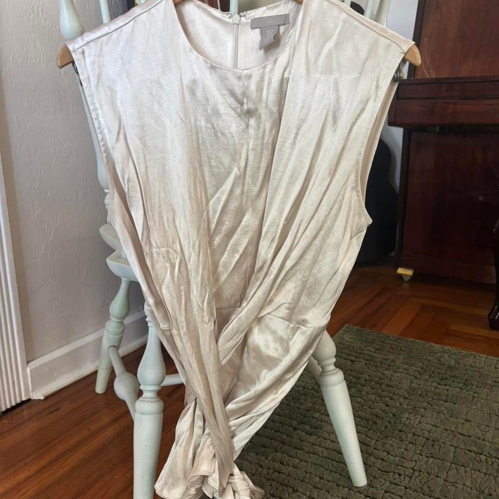 Silky tie waist cream blouse
